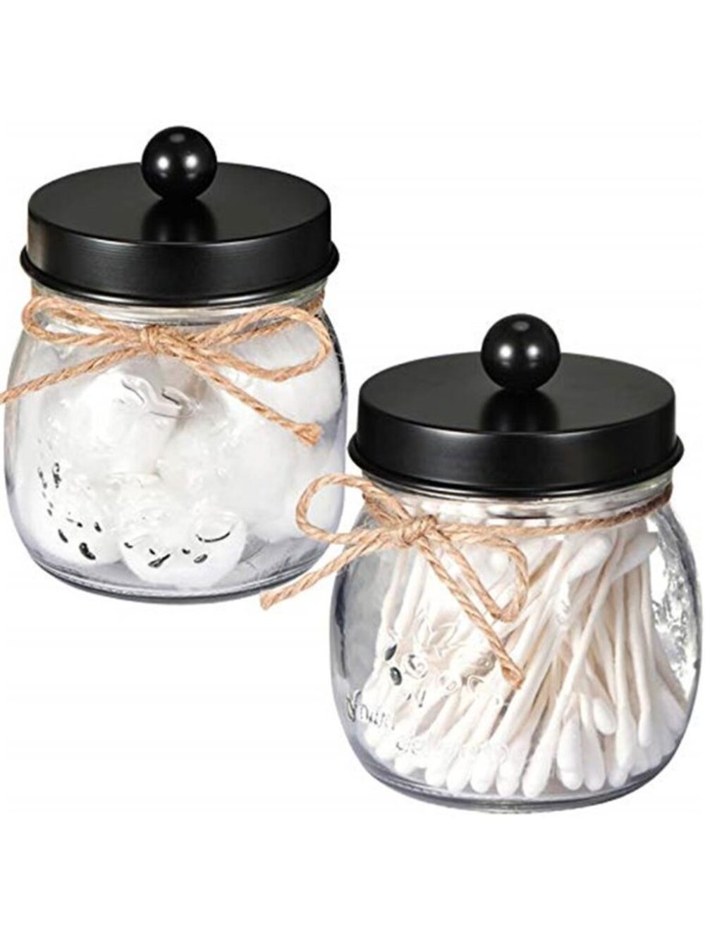 Qtip Holder Glass Bathroom Organizer Cotton Ball Swab Storage Jar Set